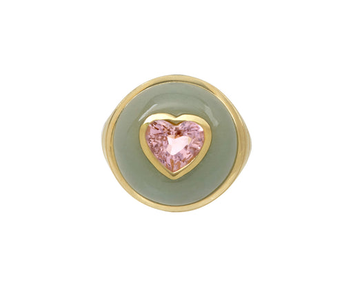Aventurine and Pink Tourmaline Heart Petite Lollipop Ring