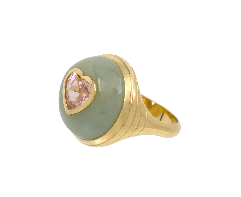 Aventurine and Pink Tourmaline Heart Petite Lollipop Ring