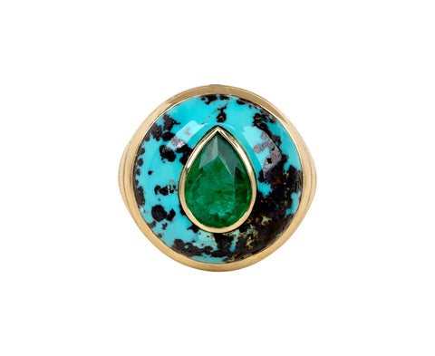 Turquoise and Emerald Small Lollipop Ring