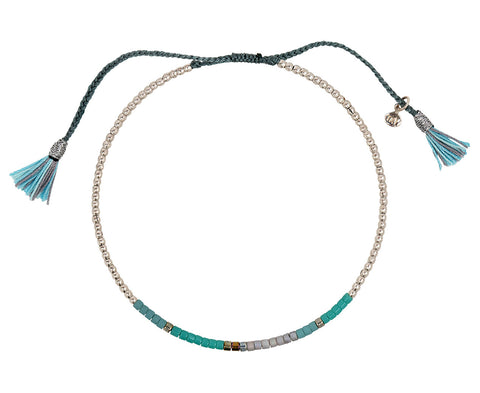Tai Braided Blue Nylon Bracelet with Mixed Blue Bead Center