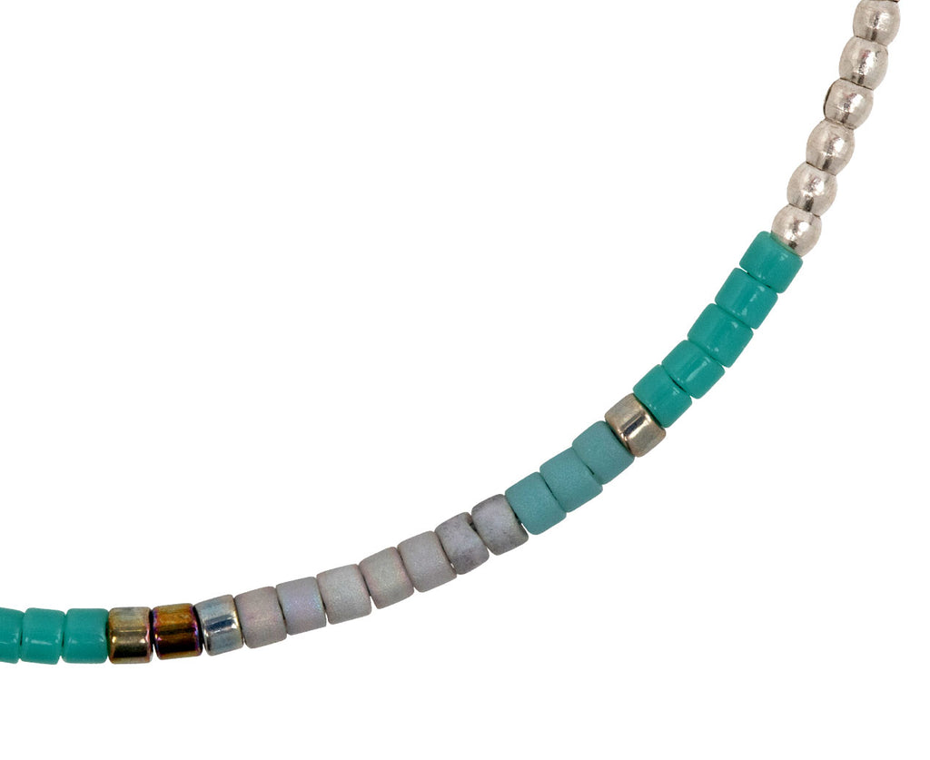 Tai Braided Blue Nylon Bracelet with Mixed Blue Bead Center - Closeup