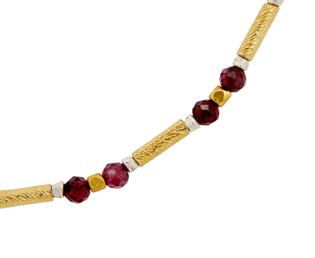 Tai Garnet and Gold Beaded Bracelet - Closeup