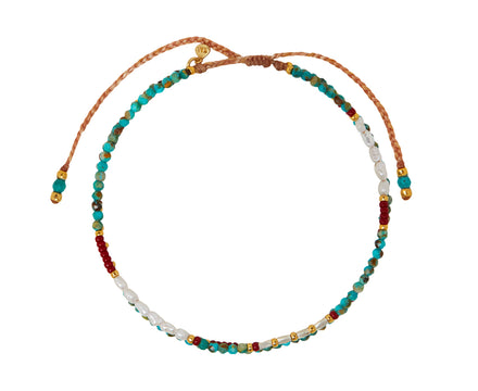 Tai Double Strand Turquoise and Pearl Beaded Bracelet