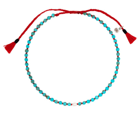 Tai Turquoise and Tiny Fresh Water Pearl Beaded Bracelet