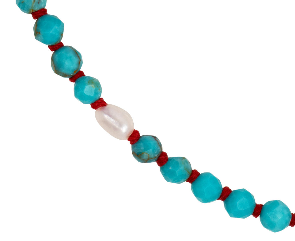Tai Turquoise and Tiny Fresh Water Pearl Beaded Bracelet - Closeup