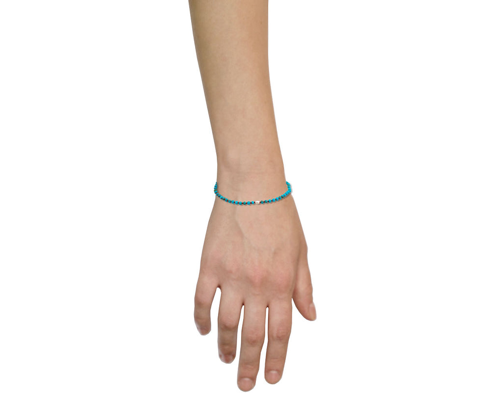 Tai Turquoise and Tiny Fresh Water Pearl Beaded Bracelet - Profile
