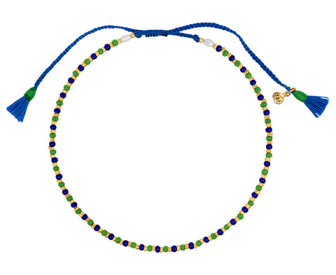 Tai Tiny Gold Vermeil Bead Bracelet with Green and Navy Japanese Beads