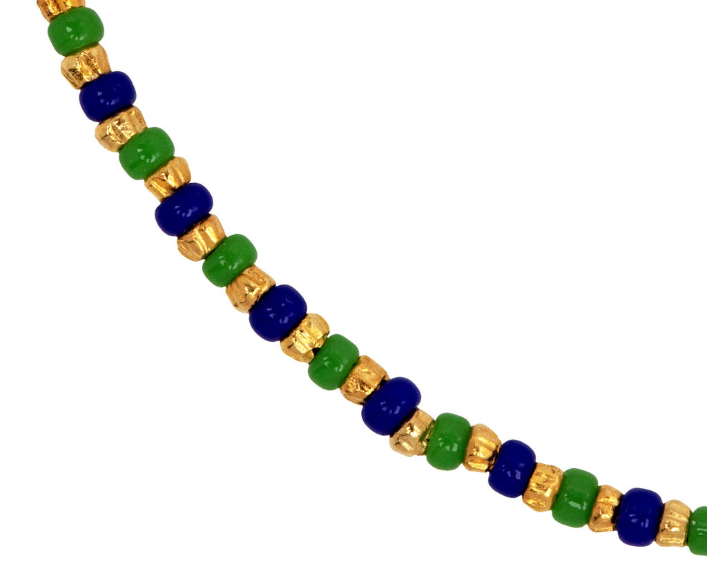 Tai Tiny Gold Vermeil Bead Bracelet with Green and Navy Japanese Beads - Closeup