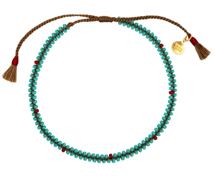 Tai Braided Blue Beads with Tiny Red Beads Bracelet