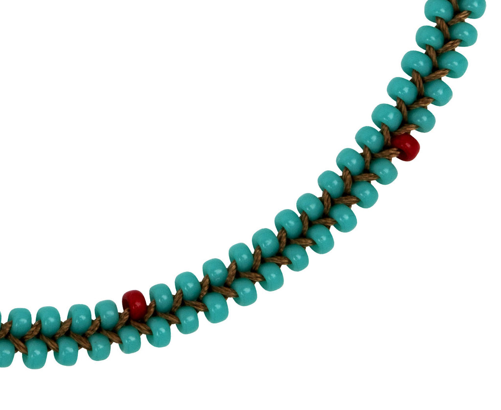 Tai Braided Blue Beads with Tiny Red Beads Bracelet - Closeup