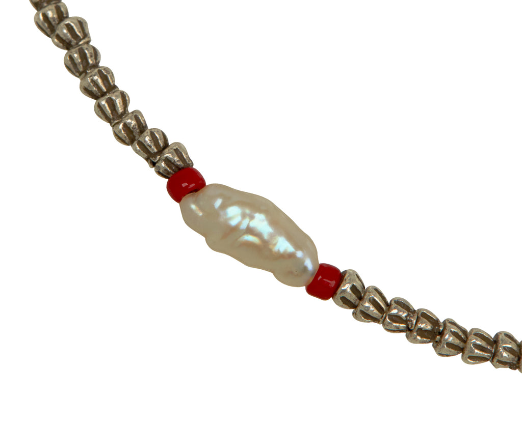 Tai Sterling Silver and Pearl Beaded Bracelet - Closeup