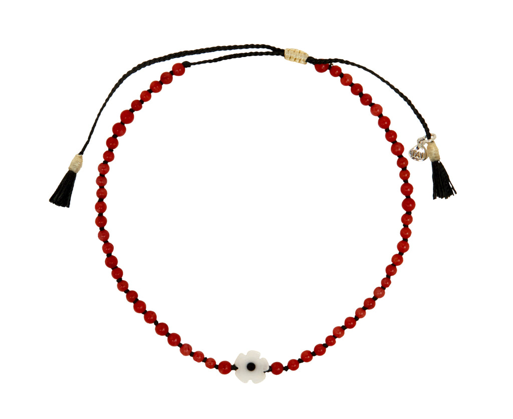 White Flower and Coral Beaded Bracelet