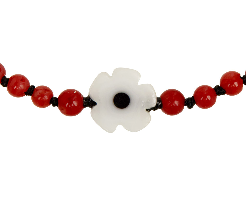 White Flower and Coral Beaded Bracelet