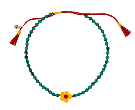 Tai Yellow Flower and Malachite Beaded Bracelet