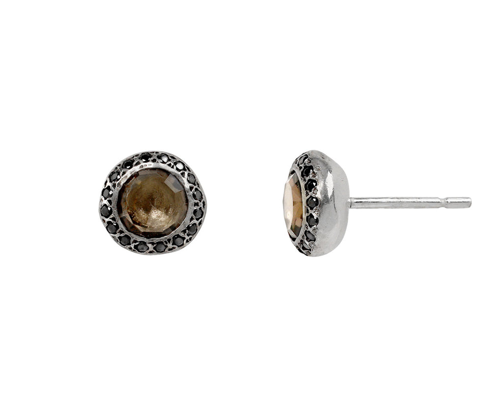 Rosa Maria Smoky Quartz and Black Diamond Bo Bershka Stud Earrings - side