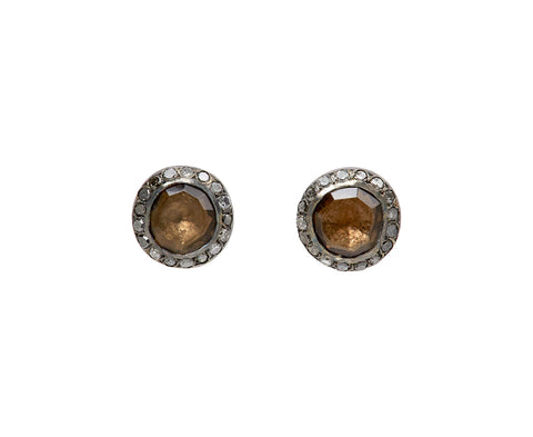 Rosa Maria Smoky Quartz and Grey Diamond Bo Belquis Stud Earrings