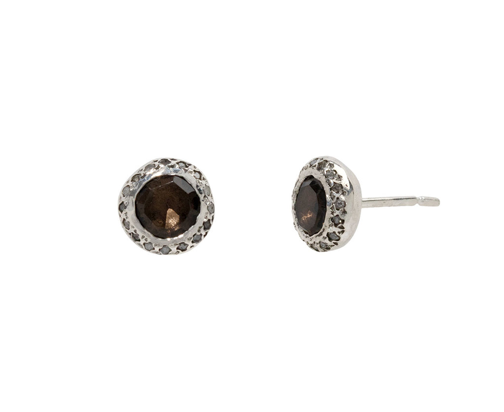 Rosa Maria Smoky Quartz and Icy Grey Diamond Bo Bershka Stud Earrings - Side View