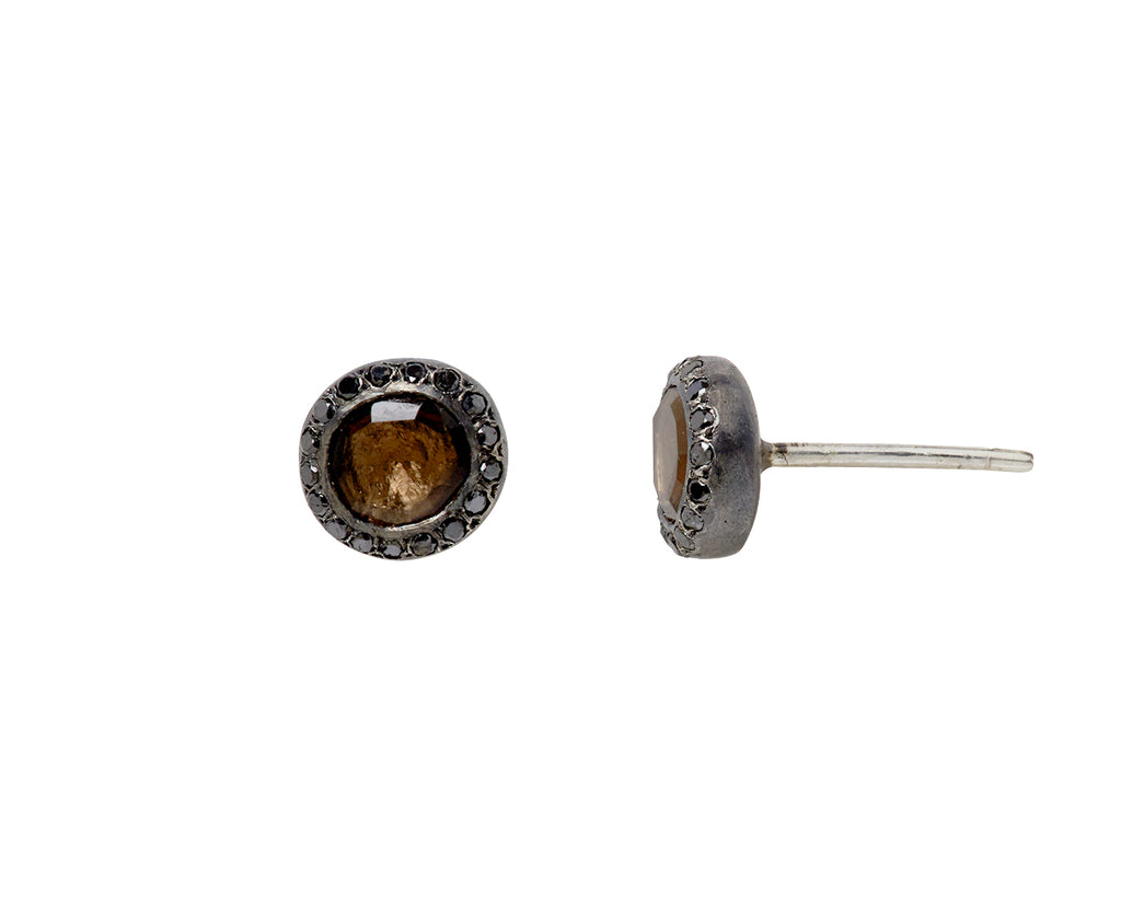 Rosa Maria Smoky Quartz and Black Diamond Bo Belquis Stud Earrings - Side View
