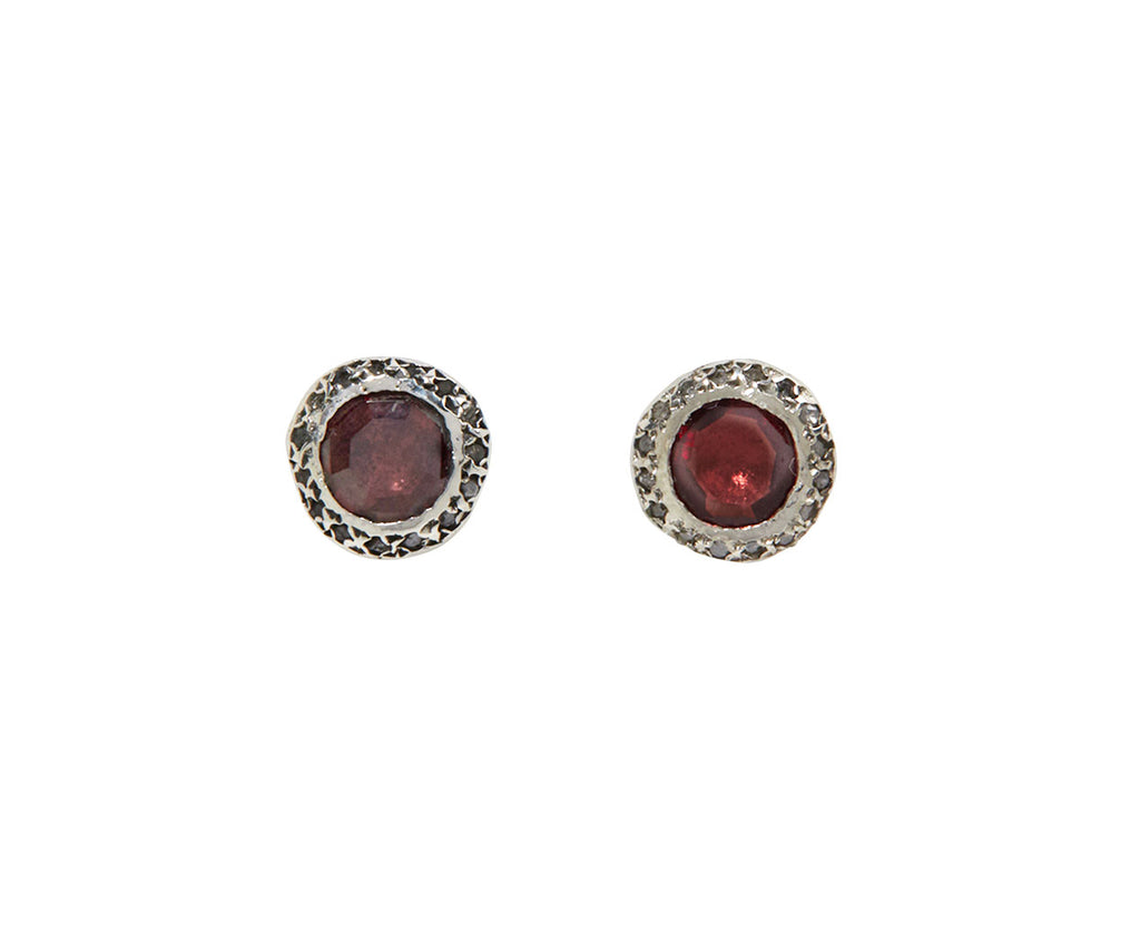 Rosa Maria Icy Grey Diamond and Garnet Bo Bershka Stud Earrings