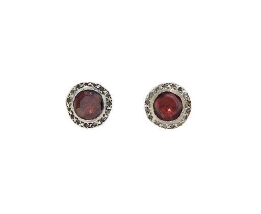 Rosa Maria Icy Grey Diamond and Garnet Bo Bershka Stud Earrings