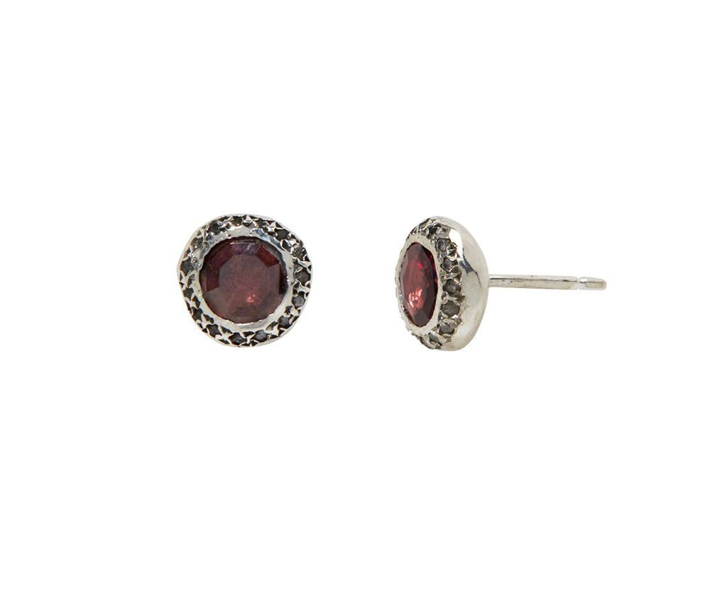 Rosa Maria Icy Grey Diamond and Garnet Bo Bershka Stud Earrings - Angled View