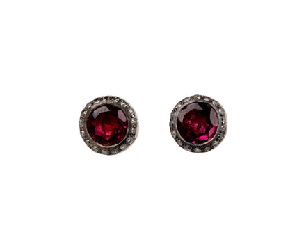 Rosa Maria Rhodolite and Grey Diamond Bo Belquis Stud Earrings