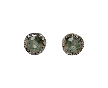 Rosa Maria Diamond and Green Rutilated Quartz Bo Bershka Stud Earrings