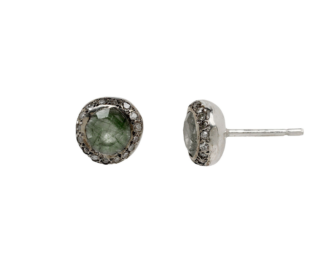 Rosa Maria Diamond and Green Rutilated Quartz Bo Bershka Stud Earrings - side