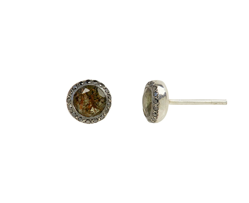 Rosa Maria Diamond and Green Rutilated Quartz Bo Beril Stud Earrings - Side View