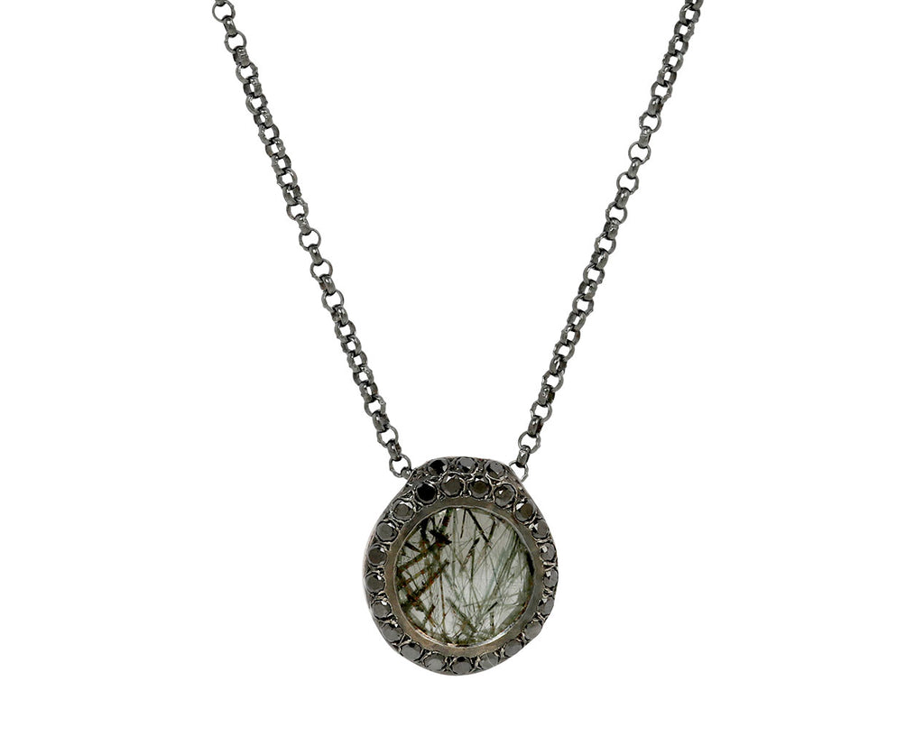 Rosa Maria Green Rutilated Quartz and Black Diamond PE Pendant Necklace