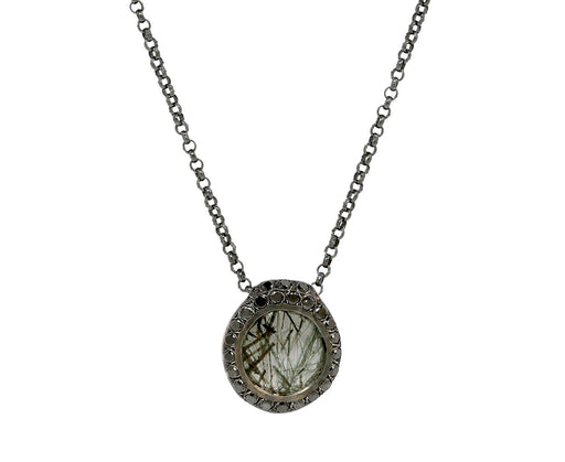 Rosa Maria Green Rutilated Quartz and Black Diamond PE Pendant Necklace