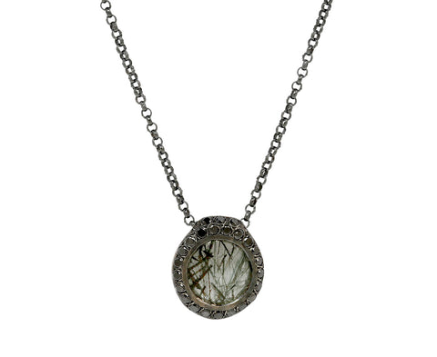 Rosa Maria Green Rutilated Quartz and Black Diamond PE Pendant Necklace