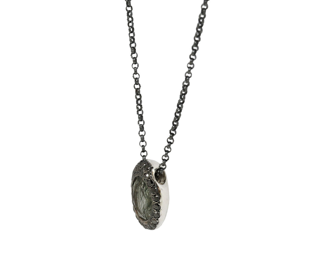 Rosa Maria Green Rutilated Quartz and Black Diamond PE Pendant Necklace - side