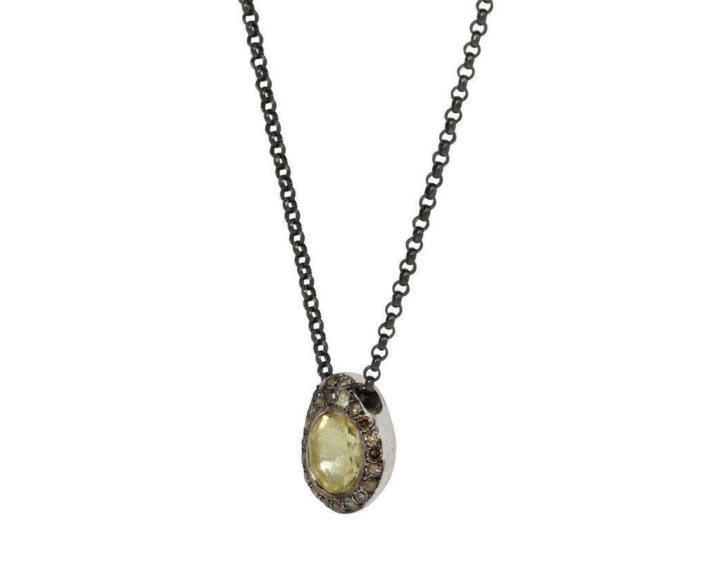 Rosa Maria Lemon Quartz and Cognac Diamond PE Pendant Necklace - side