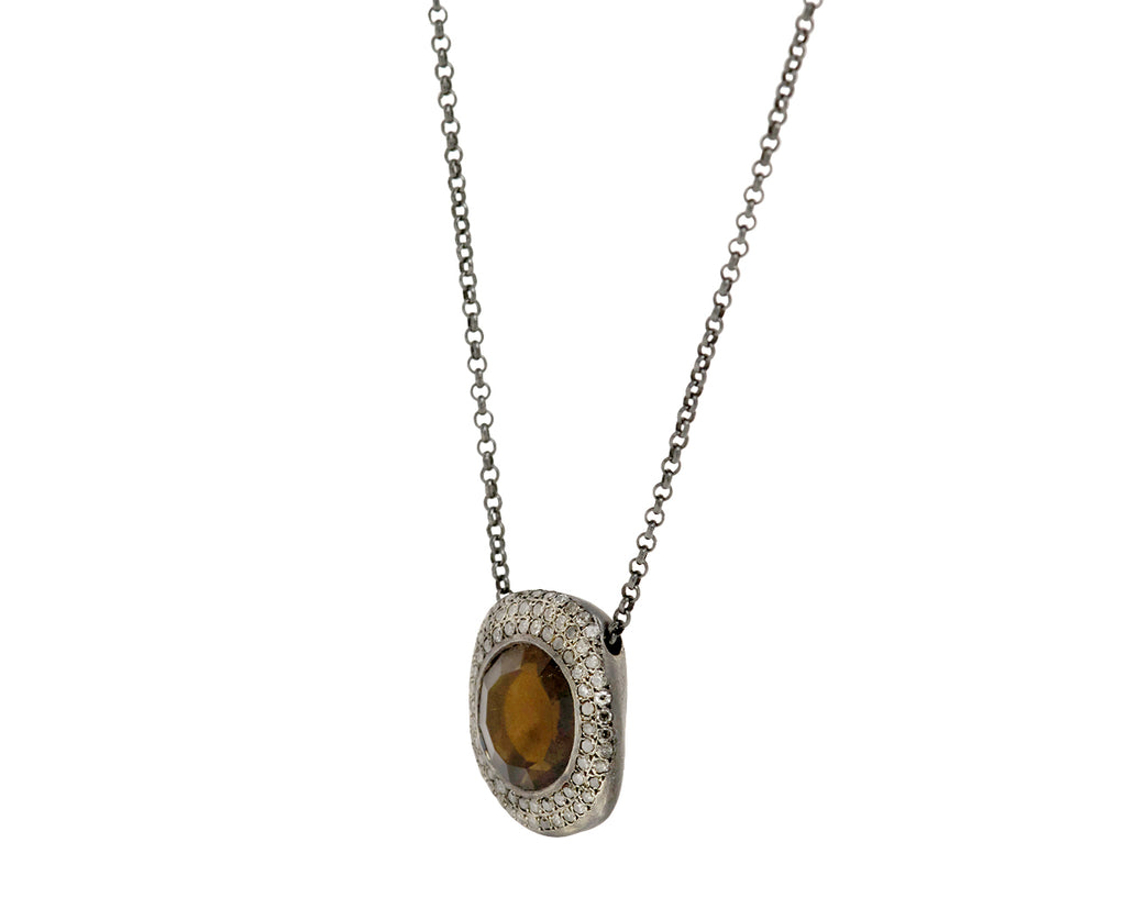 Rosa Maria Smoky Quartz and Icy Grey Diamond PE Pendant Necklace - angled view