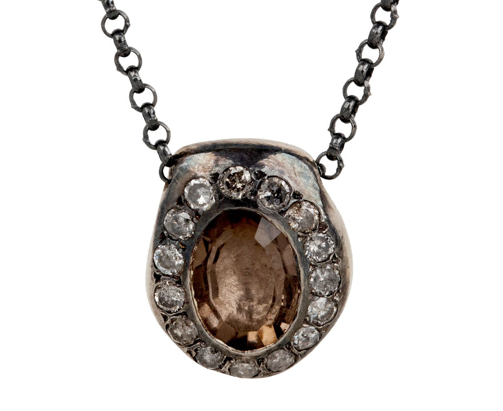 Rosa Maria Smoky Quartz and Gray Diamond Pendant Necklace - Closeup