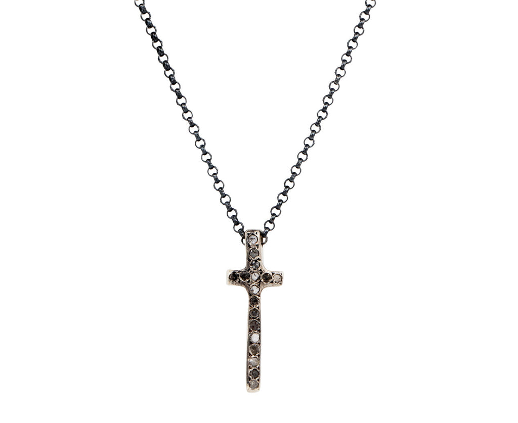 Rosa Maria Icy Grey Diamond Cross Pendant Necklace