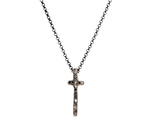 Rosa Maria Icy Grey Diamond Cross Pendant Necklace