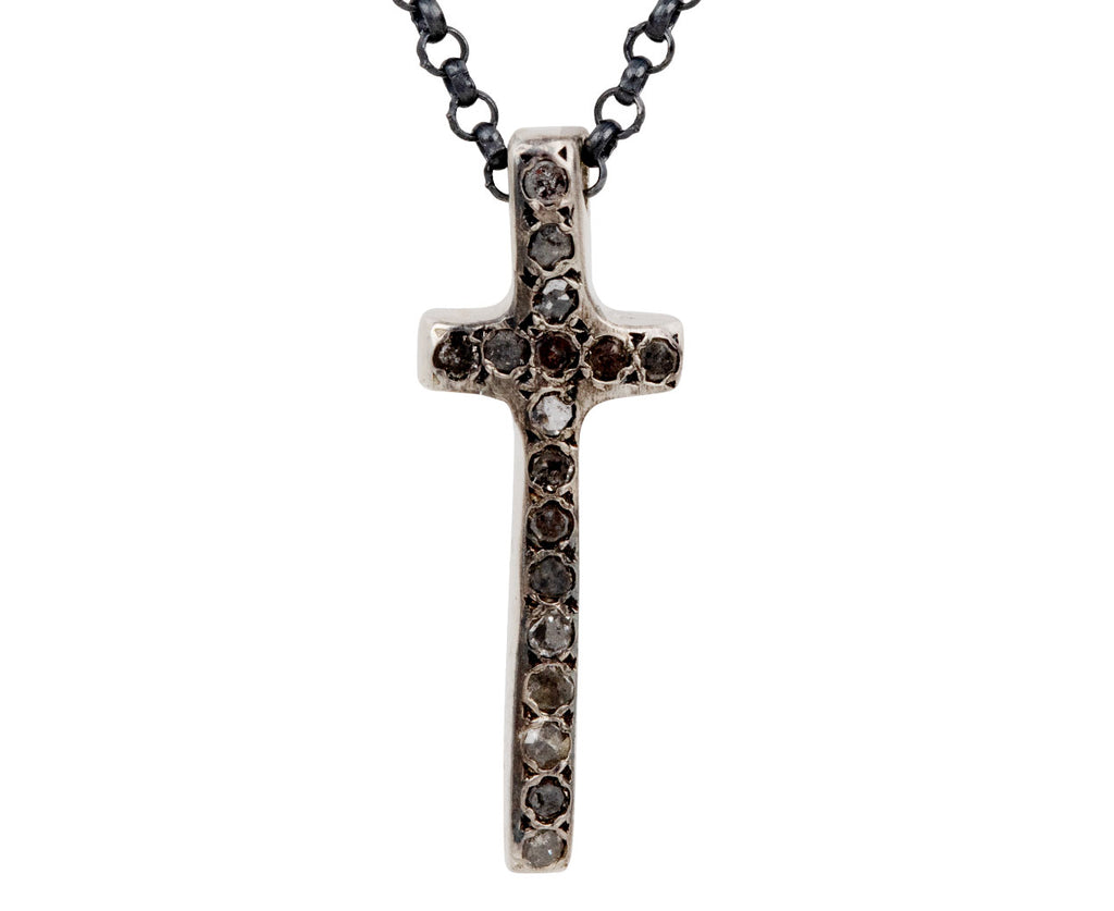 Rosa Maria Icy Grey Diamond Cross Pendant Necklace - Closeup