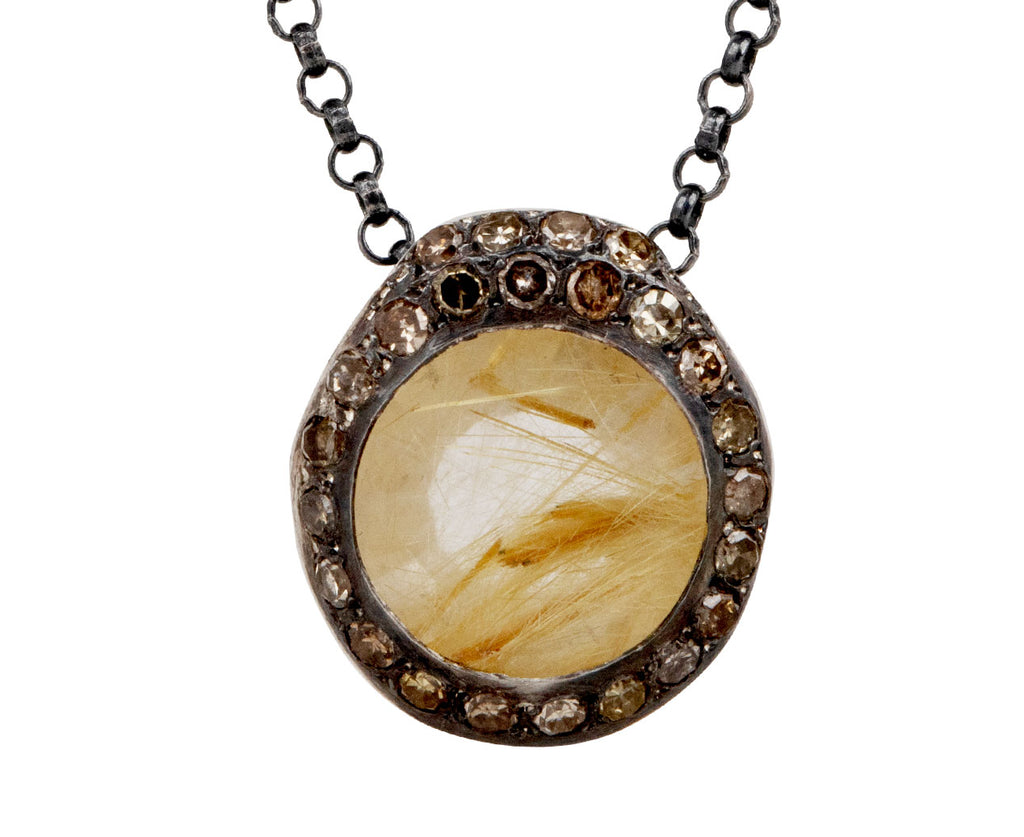 Rosa Maria Golden Rutilated Quartz and Cognac Diamond Pendant Necklace - Closeup