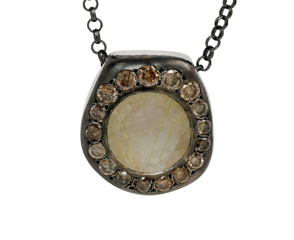 Rosa Maria Rutilated Quartz and Cognac Diamond PE Pendant Necklace - closeup