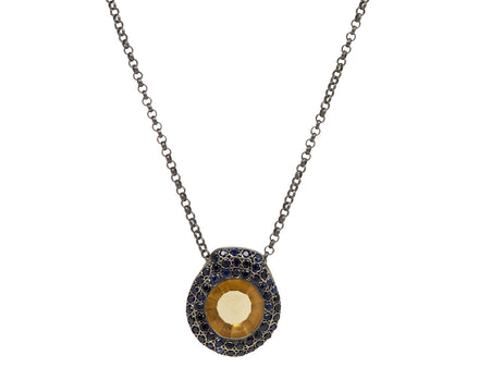 Rosa Maria Beer Quartz and Blue Sapphire PE Pendant Necklace