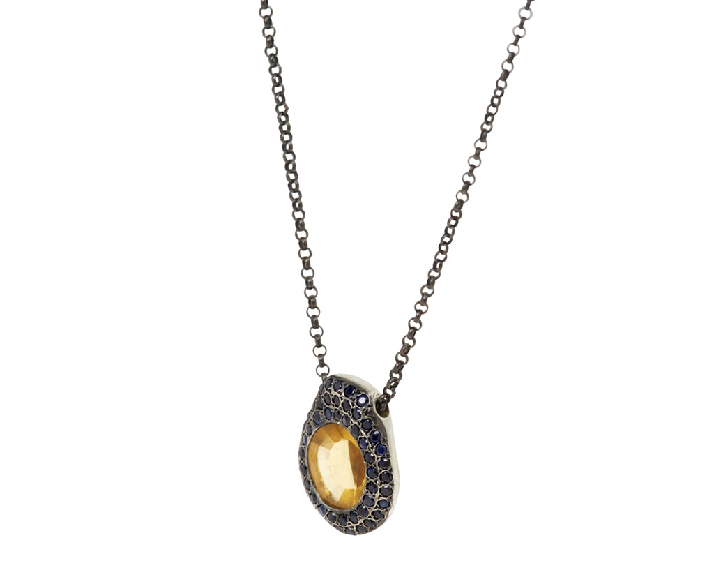 Rosa Maria Beer Quartz and Blue Sapphire PE Pendant Necklace - Angled View