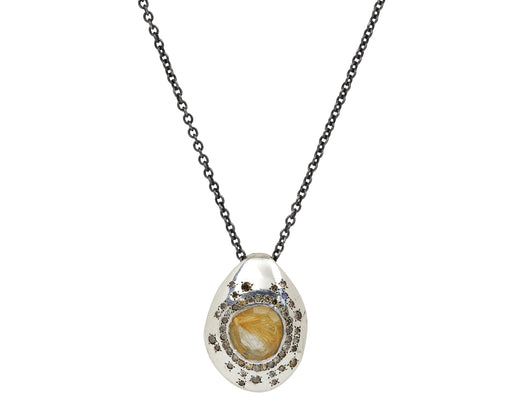 Rosa Maria Golden  Rutilated Quartz and Cognac Diamond Pendant Necklace