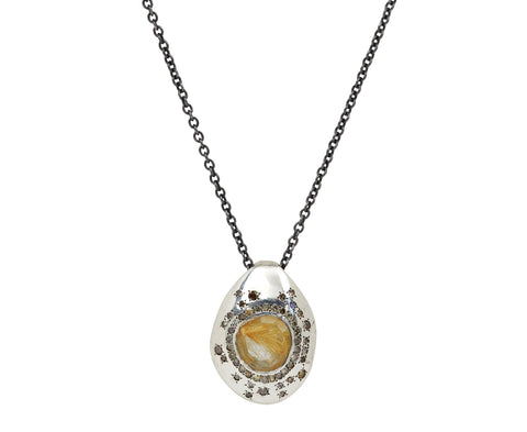 Rosa Maria Golden  Rutilated Quartz and Cognac Diamond Pendant Necklace