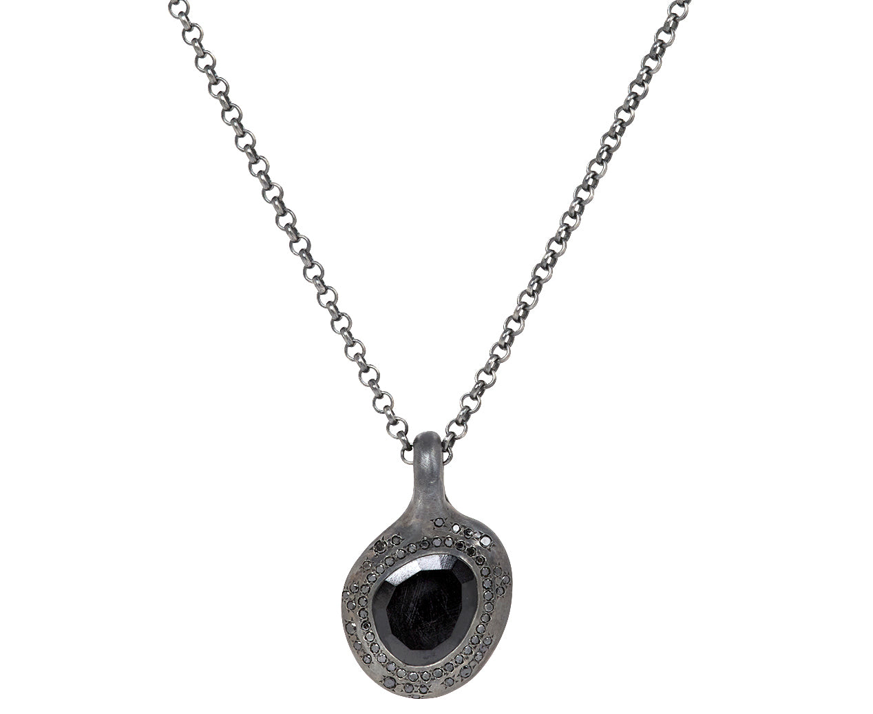 Rosa Maria Black Spinel and Black Diamond Pendant Necklace