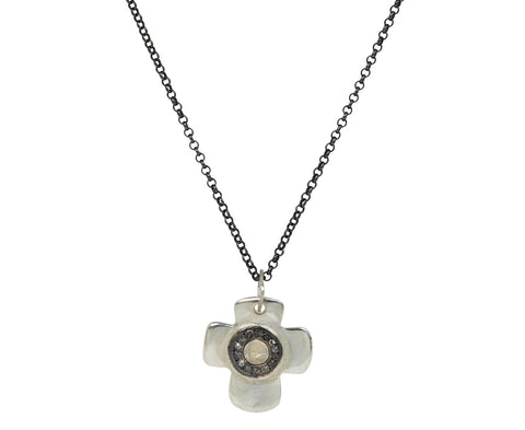 Rosa Maria Pink Quartz and Diamond Cross Pendant Necklace