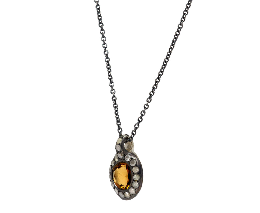 Rosa Maria Honey Quartz and White Diamond Pendant Necklace - Angled View