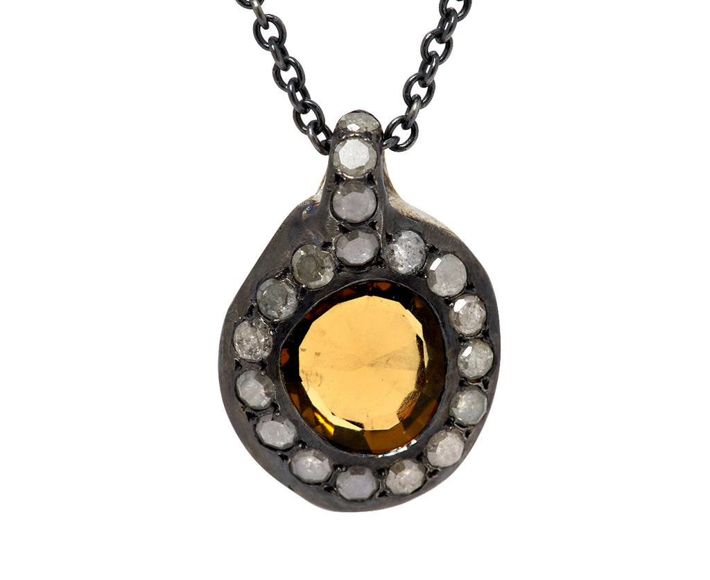 Rosa Maria Honey Quartz and White Diamond Pendant Necklace - Closeup