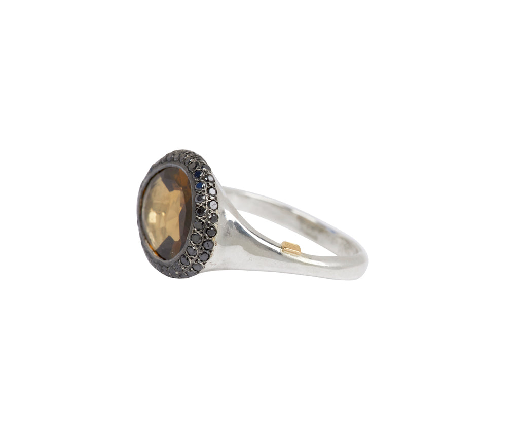 Rosa Maria Beer Quartz and Black Diamond Olax Ring - Angled View